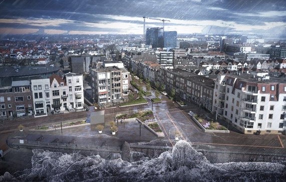 Een impressie van de Coosje Buskenstraat bij extreem hoogwater door Gemeente Vlissingen (bron: Gemeente Vlissingen)