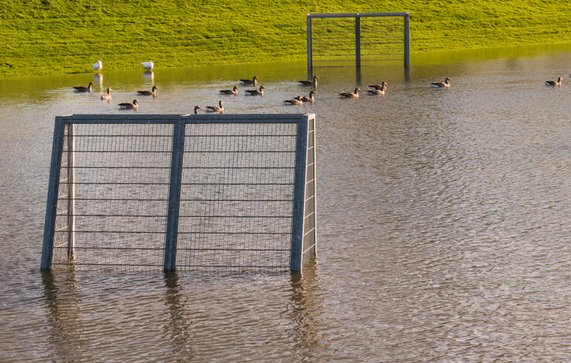 Voetbalveld tijdens overstroming van de IJssel in Rheden door Daan Kloeg (bron: Shutterstock)