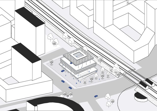 Axonometrie stapeling functies in Moerwijk door Buro KettingHuls (bron: Buro KettingHuls)