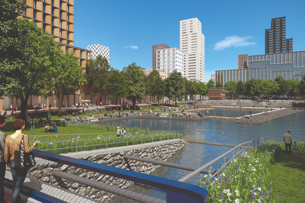 Impressie Waterplein Sluisbuurt door gemeente Amsterdam (bron: Uitgeverij Thoth)