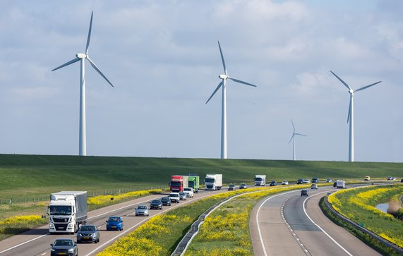 Windmolens naast de A6 in de buurt van Lelystad door T.W. van Urk (bron: Shutterstock)