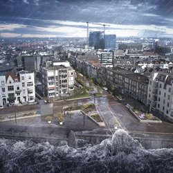 Een impressie van de Coosje Buskenstraat bij extreem hoogwater door Gemeente Vlissingen (bron: Gemeente Vlissingen)