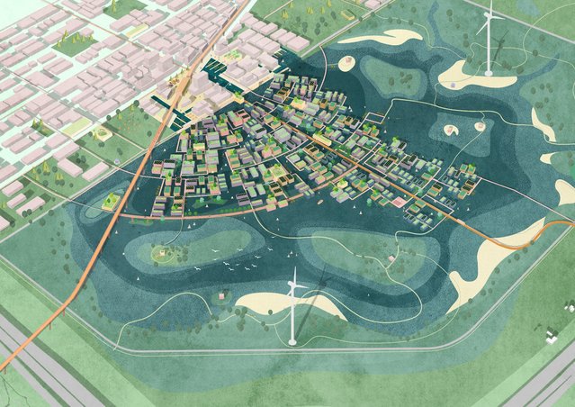 Fictieve drijvende stad casus Rijnenburg door PosadMaxwan (bron: PosadMaxwan)